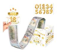 FOSDICK Birthday Money Box Cash Gift Pull, White Gold Money Gift Box, Surprise Money Pull Out Gift Boxes and 30Pcs Transparent Bags, Present Boxes with DIY Stickers for Any Age