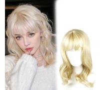 FOSDICK Blonde Wigs for Women Girls, 45cm Short Blonde Wig, Ladies Fancy Dress Wig Synthetic Hair Heat Resistan Curly Wigs for Cosplay Party, Daily Use