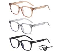 FOSDICK Blue Light Glasses, 3 Pack Photochromic Blue Light Blocking Glasses for Women Men, Bluelight Glasses Anti-Glare UV and Eyestrain Protection Clear Lens for Computer Gaming Reading