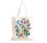 FOSDICK Canvas Tote Bag, Butterflies and Flowers Pattern Plain Tote Bags, Fashionable and Beautiful Grocery Bag, Eco Friendly Washable Canvas Bags for Teenage Girls School Work, 35x40cm