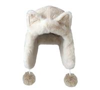 FOSDICK Casual Thick Trapper Hat Women, Cozy Plush Lined Russian Hats for Women, Winter Cute Warm Hat with Ear Flaps, Windproof Ski Snow Hats for Cold Weather Outdoor Beige