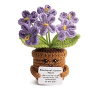 FOSDICK Emotional Support Gift, Purple Positive Crochet Flowers, Emotional Support Crochet Flower, Positive Gifts Cute Handmade Crocheted Flowers for Friends Family Office Desktops Car Home Decoration
