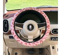FOSDICK Fluffy Plush Steering Wheel Cover, Leopard Print Pink Steering Wheel Covers Fit 38cm, Anti-Slip Grip Protector Warm Soft Fabric Automotive Interior Car Accessories
