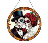 FOSDICK Gothic Rose Skull Sun Catcher Matte Acrylic 20x20cm Halloween Window Decor Outdoor Garden Hanging Ornament for New House, Thanksgiving or Halloween Decor