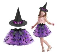 FOSDICK Halloween Costumes for Kids Tulle Skirt Witches Hat, Witch Costume Kids, Girls Witch Costume Tutu Skirt Witches Hat, Witch Costumes for Girls Halloween Carnival Magic Fancy Dress Cosplay Party