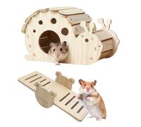 FOSDICK Hamster House Wooden, Small Hamster Hide, Snail Shape Wooden hamster Hideout with Seesaw, Dwarf Hamsters Hides, Multichamber Hideaway for Gerbils Chipmunk Chinchilla Guinea Pig Small Animals