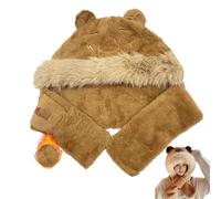 FOSDICK Integrated Ear Protection Windproof Cap Scarf, Capybara Plush Hooded scarf Women, Cute Capybara Hat with scarfs Attached, 2 in 1 Winter Warm Hats and Scarves, Gift for Women and Girls
