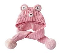 FOSDICK Kids Winter Hat with Ear Flaps, Toddler Winter Hat Thicken Fleece Lined, Knitted Bear Shape Neck Warmer Scarf Hats for Girls Pink One Size Breathable Warm Windproof Winters Accessory