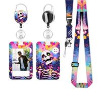 FOSDICK Lanyard with Card Holder, Skeleton Lanyard Card Holder, ID Cards Holders Retractable, with Badge Reel Carabiner Clip and Detachable Lanyards Strap for Card Key Wallet Teens Student Office
