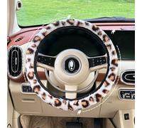 FOSDICK Leopard Print Steering Wheel Covers, Universal 38cm / 15 Inch Steering Wheel Cover, Car Wheel Cover Fluffy Soft Plush, Stylish Leopard Print Car Accessories for Women and Men Winter Driving