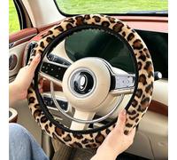 FOSDICK Leopard Print Steering Wheel Covers, Universal 38cm / 15 Inch Steering Wheel Cover, Car Wheel Cover Soft and Comfortable Plush, Stylish Leopard Print Car Accessories for Women and Men