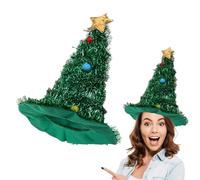 FOSDICK Novelty Christmas Tree Hat, Xmas Hat with Colourful Pom Poms and Gold Star Topper, Christmas Hats Adult, Funny Xmas Hats, Holiday Party Headwear, Fancy Dress Costume Cap, Gift for Women Girl