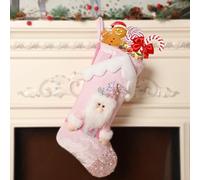 FOSDICK Personalized Christmas Stockings 44cm Large Christmas Decorations Stocking Pink Xmas Hanging Stockings Santa Pattern Christmas Stocking Gift Bag for Kids Adult Christmas Tree Home Decorations