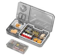 FOSDICK Portable Pill Box Organiser, Tablet Organiser with Pill Cutter Splitter and Crusher for Small Pills, Small Tablet Box for Daily Medicine, Medication, Fish Oils, 6x12x2cm
