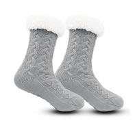FOSDICK Slipper Socks for Women, Fluffy Socks Non Slip, Thick Cosy Bed Socks, Winter Thermal Cabin Soft Fuzzy Socks, Christmas Socks, Home Grips Socks for Women and Girls(Gray)