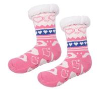 FOSDICK Slipper Socks Women, Fluffy Thick Warm Grips Slipper Socks, Cute Pink Heart Thermal Winter Christmas Cosy Bed Sock Suitable for Indoor Home House Floor- Gifts for Her