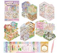 FOSDICK Sticker Book for Adults Kids, 20 Sets 3D Sticker Scene Book, Fun DIY Miniature Scene Stickers Book, 3D House Stickers Kit, Sticker Therapy Including 20 Miniature Cabins, with Tweezer