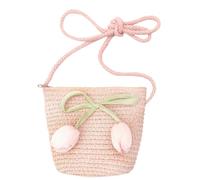 FOSDICK Straw Crossbody Bag, Cute Flowers Girls Cross Body Bag, Girls Straw Shoulder Bag, Kids Handbag with Tulips, Mini Toddler Handbag, Bohemian Floral straw Handbags, Gifts for girls