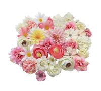 FOSDICK White Pink Artificial Flowers, 42 Piece Artificial Flower Heads, Cake Decorations Flowers, Mix Small Fake Flower Heads, Silk Flowers for Crafts for DIY Wedding Party Scrapbooking Home Decor