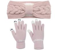 FOSDICK Winter Cable Knit Headbands Women Crochet Ear Warmer Headband, Pink Knitted Thermal Twist Headbands for Girls Women Soft Lining Head Wrap Winter Knitted Headband for Shopping Skiing Running