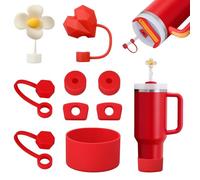FOSFUKEER Stanley Cup Accessory Set, Includes 6 Leak-proof Silicone Plugs, 2 Straw Lids, 1 Silicone Sleeve for Stanley Cup 1.2 L and 850 ml Cups, Cups Not Included (Chilli)