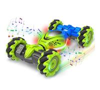 Fosgoit Gesture RC Car, 4WD 2.4GHz Hand Controlled Stunt Sensor Toy Cars Double Sided Rotating Off Road Vehicle Remote Control Car with Lights Music, Green, Blue, 7.10 x 2.2 x 3.9 inch