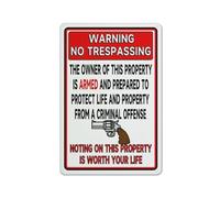 FOSHIN Metal Sign Owner Is Armed Prepared To Protect Not Worth Your Life Metal Aluminum Sign Indoor & Outdoor Use Safety Warning Sign 12""X8"", Matel1