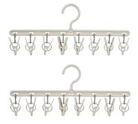 Foshine Clothes Hanger with 8 Color Clips 2 Pack Clothes Drying Racks Windproof for Drying Socks Bras Underwears Baby Clothes, Hats Scarfs Towels Pants and Gloves Diaper White Gray