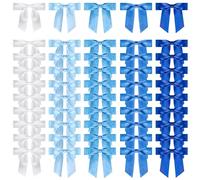 Foshird 50pcs Blue Bows for Gift Wrapping 9 x 9 cm Gift Bows Polyester with Wire Adhesive Pads Small Ribbon Decoration for Wedding Car Birthday Cake Crafts DIY