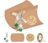 Foshird Guest Gifts Christening with 15 Pieces Key Fob Guardian Angel Green Clover Leaf Cushion Box Thank You Sticker Satin Ribbon Farewell Gift Party Bag for Wedding Birthday Christmas