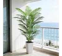 FOSHOI 6FT Artificial Palm Tree Indoor, Large Fake Plant with White Pot | Tall Lifelike Faux Floor Plant | Realistic Silk Areca Palm Tree | Living Room, Office & Tropical Home Decor