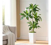 FOSHOI Artificial Dracaena Plants Indoor, 5FT Faux Tree with White Planter | Large Artificial Floor Plant in Pot | Realistic 4-Trunk Design | Silk Plant Perfect for Living Room, Office & Home Decor
