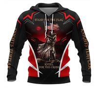 Fosike Knight Templar Hoodies Mens, Sweatshirts Medieval Crusaders Cosplay 3D Printed Long Sleeve Pullover, Knights Templar Gifts for Men (S-5XL)