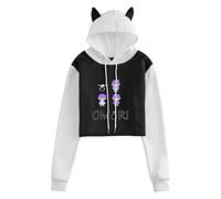 Fosike Omori Crop Hoodie Girls, Omori Merch Hoodies with Cat Ears, Cosplay Pullover Long Sleeve Sweatshirt Game Clothing