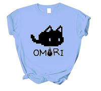 Fosike Omori Merch MEWO T-shirt Men’s Short Sleeves Tshirt, Omori Game Tee Shirt Crew Neck Harajuku Casual Top-Blue||XS
