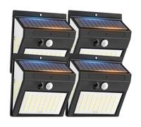 Fosingut 4 Pcs Solar Lights Outdoor Motion Sensor,144 LED Security Lights Solar Powered Outside Wall Lighting,3 Modes 270° IP65 Waterproof PIR Floodlights for Garden,Fence,Yard,Garage,Path Cool White