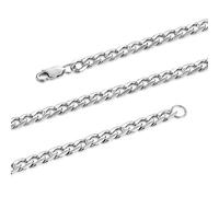 FOSIR 7mm Stainless Steel Flat Cuban link Chain for Men Silver Curb Necklace,18-30inches