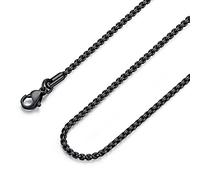 FOSIR Mens Black Rolo Chain Necklace, Stainless Steel Chain for Men and Women, Wide 2mm, 22 Inch