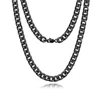 FOSIR Stainless Steel Diamond Cut 9mm Black Cuban link Chain Curb Necklace for Women Men, 20 Inches