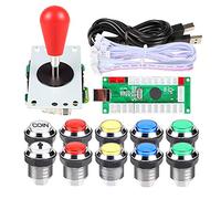Fosiya 1 Player led Arcade DIY Kit Ellipse & Oval Style Bat Arcade Joystick + Chrome Plating LED Arcade Buttons for MAME, PC, Windows, Raspberry Pi, Arcade1Up (Mix Color)