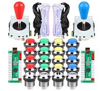 Fosiya 2 Player Arcade DIY Kit Arcade Ellipse Oval Style 8 Ways Bat Joystick + LED Chrome Arcade Buttons for Video Games Mame PC Windows Raspberry Pi 3 4 (Mix Colour)