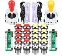 Fosiya 2 Player Arcade DIY Kit Arcade Ellipse Oval Style 8 Ways Bat Joystick + LED Chrome Arcade Buttons for Video Games Mame PC Windows Raspberry Pi 3 4 (Red Yellow Colour)