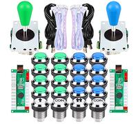Fosiya 2 Player Arcade DIY Kit Arcade Ellipse Oval Style 8 Ways Bat Joystick + LED Chrome Arcade Buttons for Video Games Mame PC Windows Raspberry Pi 3 4 (Blue Green Colour)