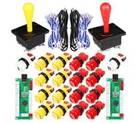 Fosiya 2 Player Arcade Game DIY Kits Ellipse Oval Happ Type Joystick Hanlde + 18x American Style Arcade Push Buttons (Includ 1p / 2p Start Buttons) (Red & Yellow)
