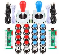 Fosiya 2 Player Arcade Games Ellipse Oval Style 8 Ways Joystick + 20 x LED Chrome Arcade Buttons for Video Games Standard Controllers All Windows PC MAME Raspberry Pi (Red + Blue Chrome Buttons)