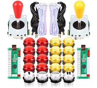 Fosiya 2 Player Arcade Joystick Buttons Kit Ellipse Oval Style 8 Ways Bat Joystick + 20 x LED Arcade Buttons for 2 Player Video Games Controllers All Windows PC MAME Raspberry Pi 3 4 Red Yellow Kits