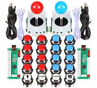 Fosiya 2 Player Arcade Joystick LED Chrome Buttons for PC Arcade Gamepads & Standard Controllers DIY Games MAME Kit (Chrome Red & Blue Buttons)
