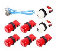 Fosiya 7x 30mm Arcade Buttons (Red) - Happ Type Standard Push Buttons Switch with 20cm Cables for Arcade Joystick & Console