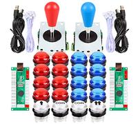 Fosiya LED Arcade Joystick Buttons Kit Ellipse Oval Style 8 Ways Joystick + 20 x LED Arcade Buttons for 2 Player Video Games Standard Controllers All Windows PC MAME Raspberry Pi Red + Blue Kits