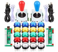Fosiya LED Arcade Joystick Buttons Kit Ellipse Oval Style 8 Ways Joystick + 20 x LED Arcade Buttons for 2 Player Video Games Standard Controllers All Windows PC MAME Raspberry Pi (Mix Colors Kits)